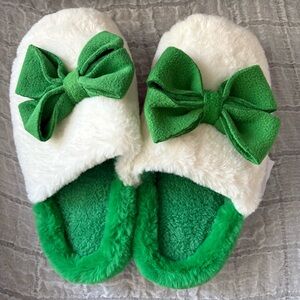 Green and White Bow Slippers